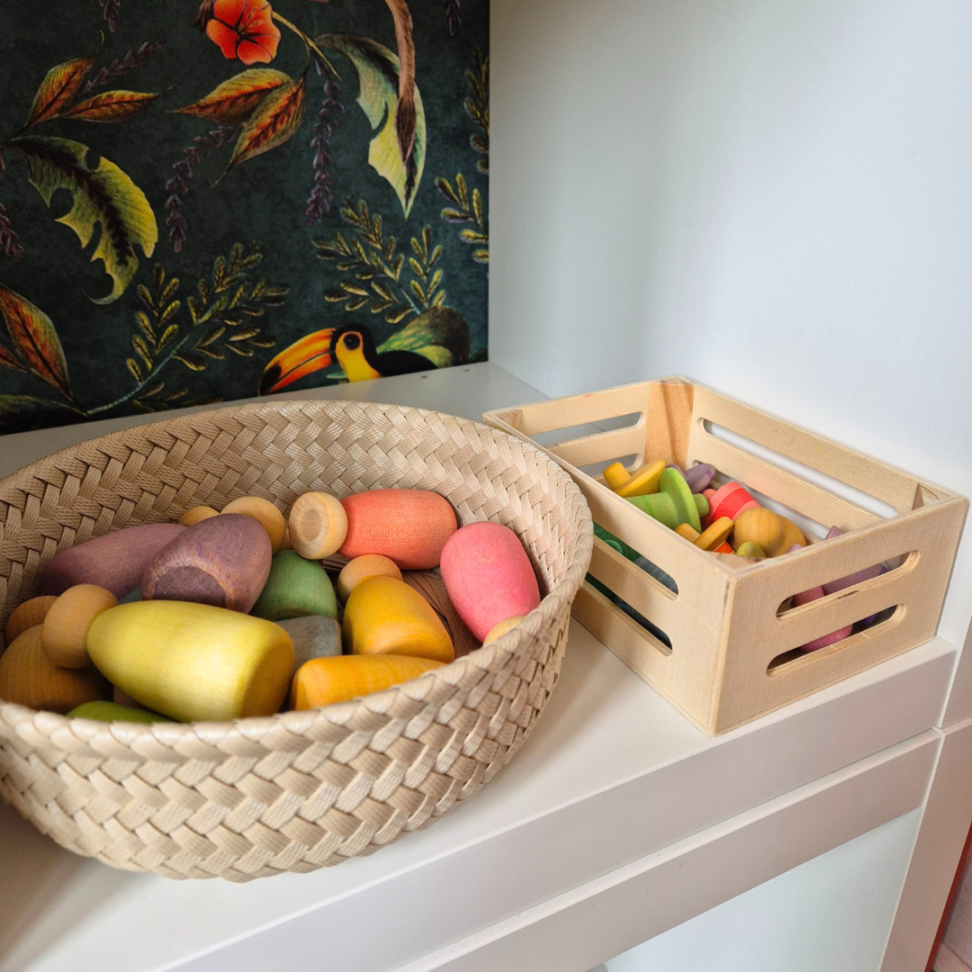 Storage basket with bamboo lid - Bisque - medium