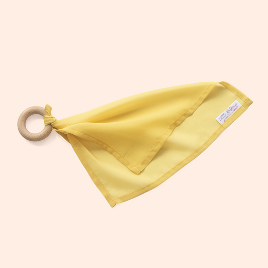 babyspeeldoekje met bijtring zachtgeel