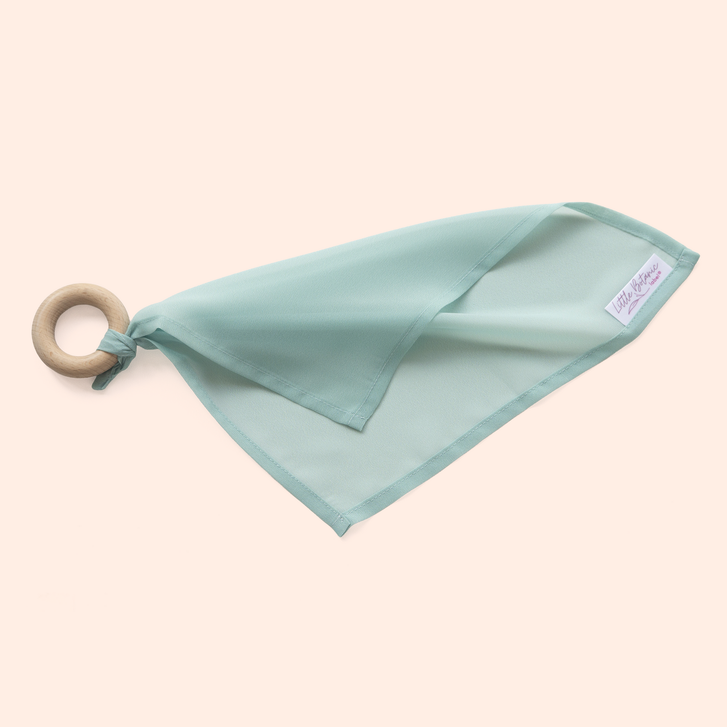 Baby speeldoekje aan houten bijtring mintgroen