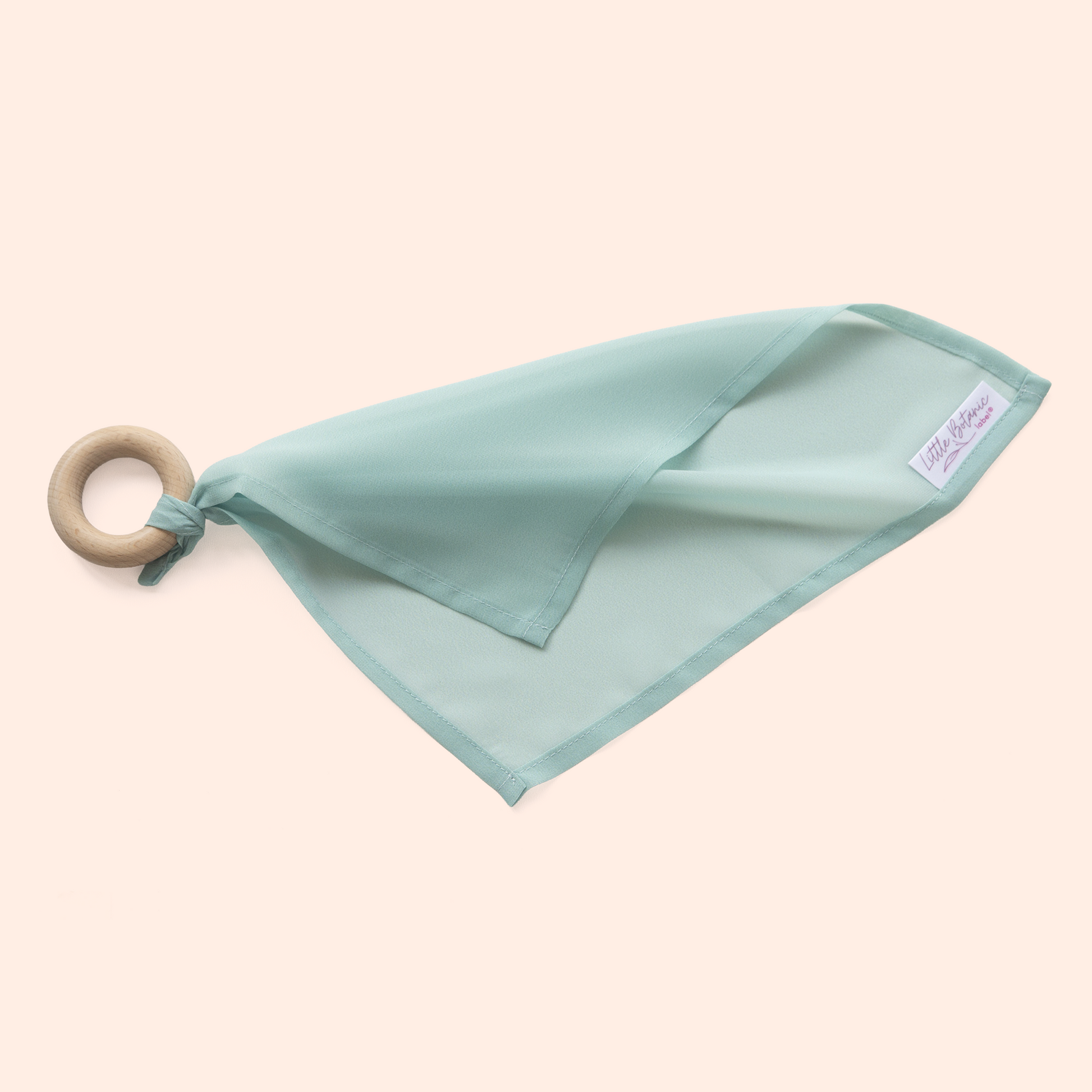 Baby speeldoekje aan houten bijtring mintgroen