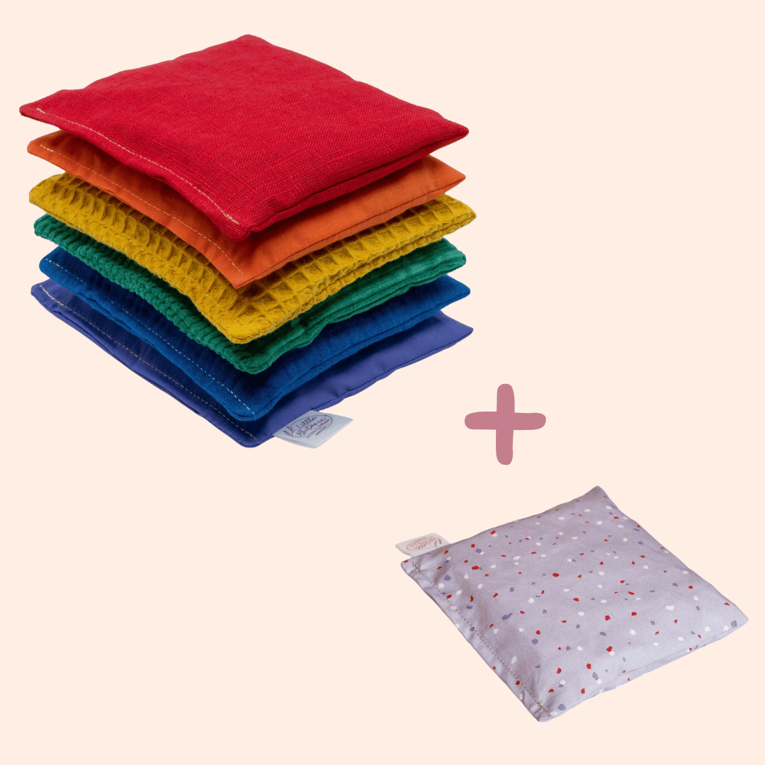 Stapelstein pittenzakjes - regenboog + Winter special violet - 7 stuks