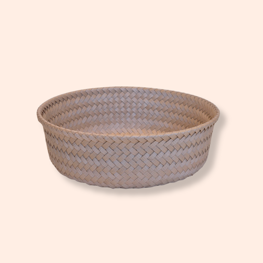 Storage basket with bamboo lid - Bisque - large
