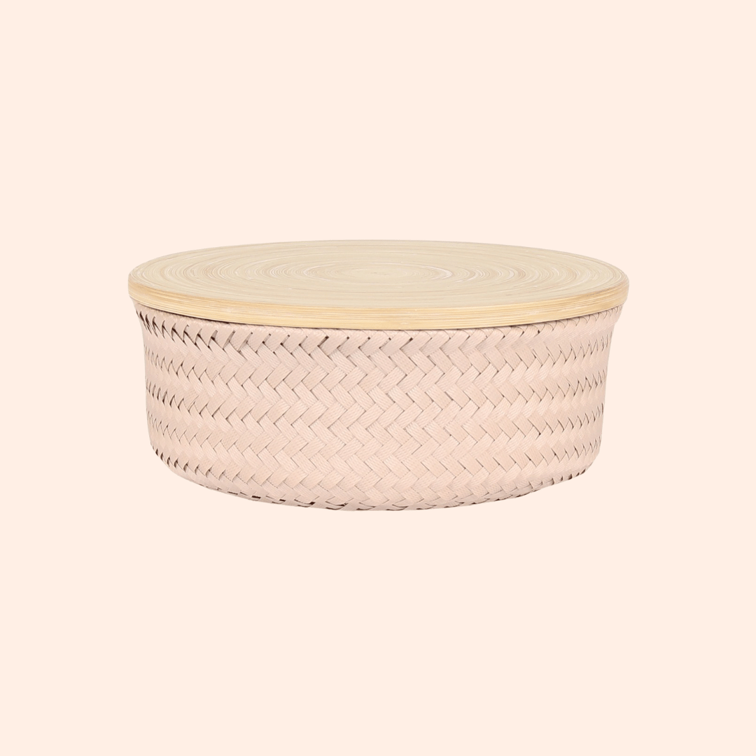 Storage basket with bamboo lid - Bisque - medium