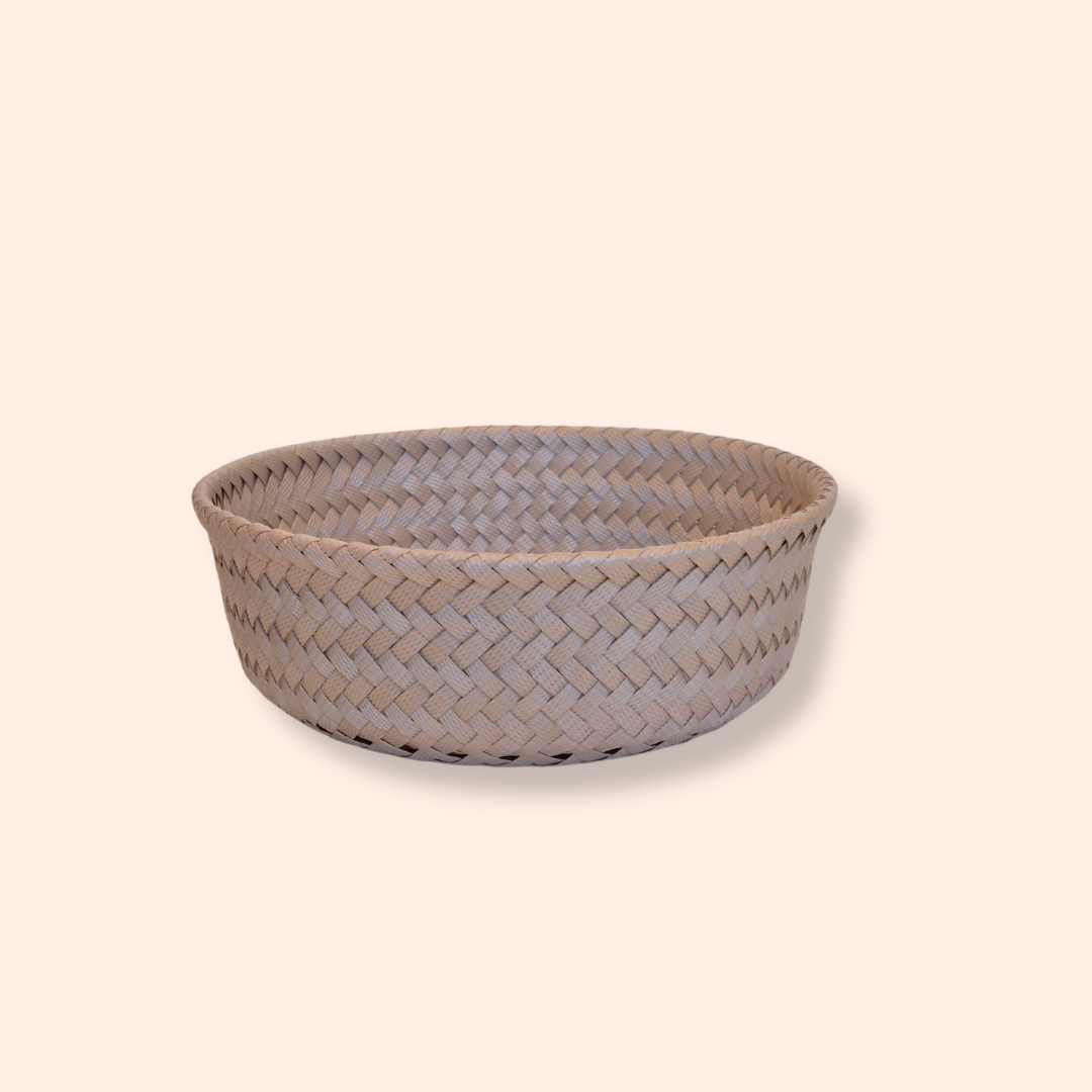 Storage basket with bamboo lid - Bisque - medium