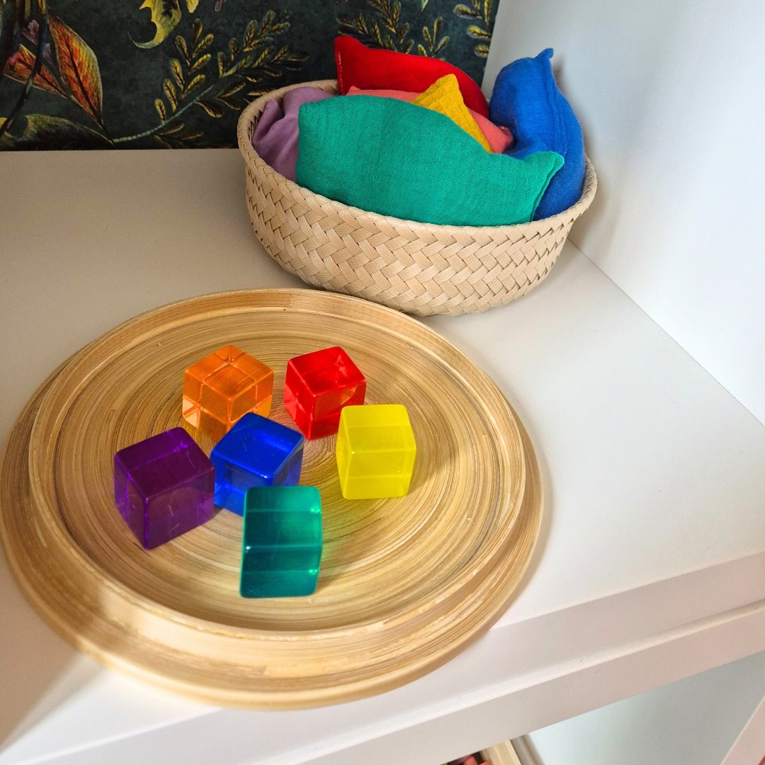 Opbergmandje met bamboe deksel - Bisque - large