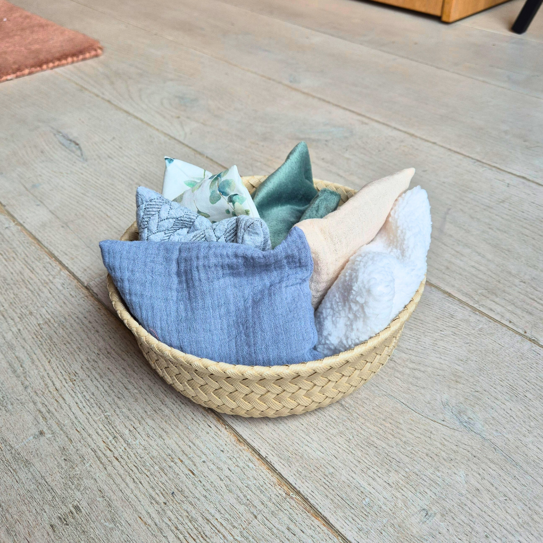 Storage basket with bamboo lid - Bisque - medium