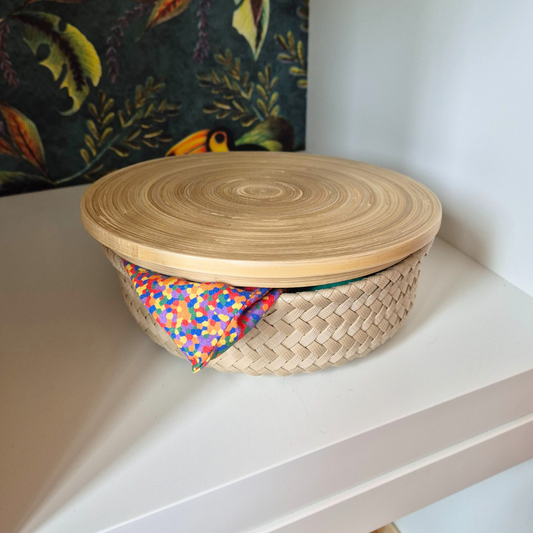 Opbergmandje met bamboe deksel - Bisque - medium